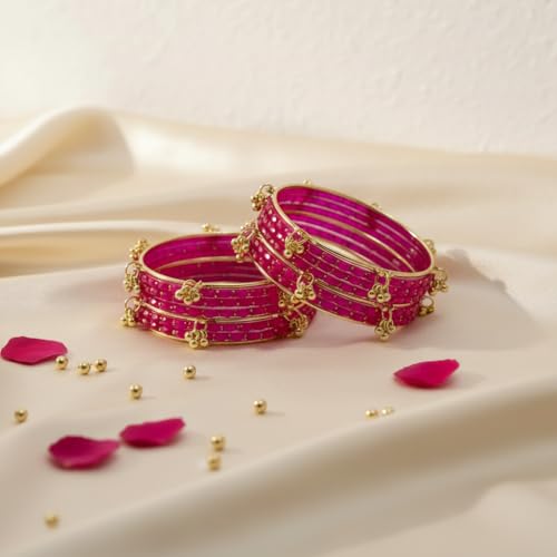 Image of Kashmiri Ghangharoo Glass Bangle Set for Women| Light Weight Bangles | Traditional Transparent Fancy Glass Chudi Set for Wedding, Party|Set Of 16(12 Glass + 4 ghungroo bangles)