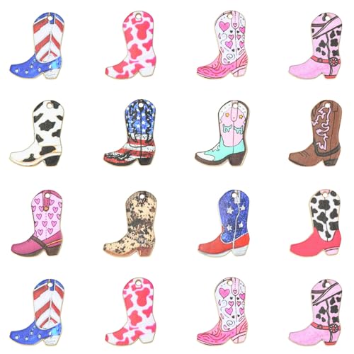 Gythara 60 pcs 12 Colors Cowboy Boots Theme Alloy Charms Western Boot Shoes Charms for DIY Jewelry Bracelet Necklace Earring Keychain Decor