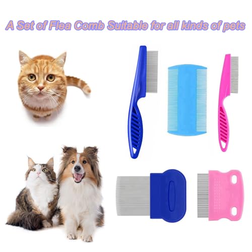 5 Pack Flea Lice Comb,Stainless Steel Dog Cat Grooming Combs with Rounded Teeth,Double Sided Professional Pet Tear Stain Remover,Dematting Tool for Small, Ideal for all pet - Thumbnail 6