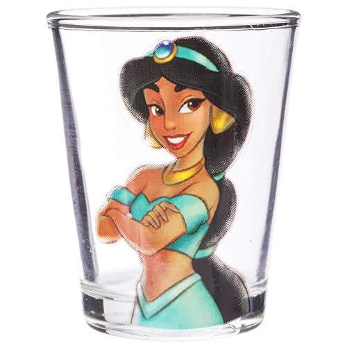 Image of Silver Buffalo Disney Princess Vintage Sketch Featuring Cinderella, Tiana, Snow White, and Jasmine 4 Pack Mini Glasses, 1.5 Ounces