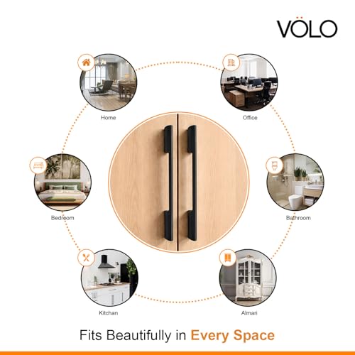 Image of Volo Wardrobe and Cabinet Pull Handle - Versatile Handles for Wardrobes, Drawers, Sliding Closets, and Doors in Kitchens, Offices, and Bedrooms (SAC-35) (Glossy Black, 288MM (12 Inch)) Pack of 1 Piece