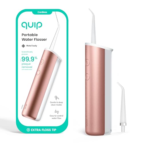 quip Water Flosser with Replacement Tip - Cordless Water Flosser with Adjustable Pressure - Teeth Cleaner Pick with 360 Degree Rotating Replaceable Tip, Rechargeable Water Dental Pick - Copper