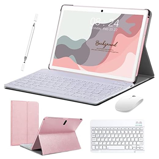 Tablet 10.1 Pulgadas, Android 10 Tableta PC Ultrar-Rápido 4GB RAM +64GB ROM, Quad-Core, 4G LTE, WiFi, 5+8MP, GPS, Type-C, Certificación GMS, 8000mAh, Tablets Baratas y Buenas con Teclado- Rosado
