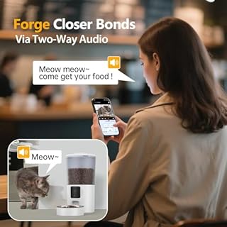 BrooBirder 6L Distributore Automatico Cibo Gatti, telecamera WIFI 1080P HD, Ciotola inox, programmabile porzionato, anti-intasamento e chiusura automatica dell'uscita, batteria di riserva