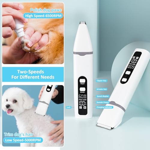 Dog Clippers for Grooming, 4 in 1 Dogs Paw Trimmer Pet Grooming Kit, Low Noise Dog Shavers with Nail Grinder Quiet, Rechargeable Cordless Electric Pets Clippers, 2-Speed Pet Hair Trimmer for Dogs Cat - Image 5