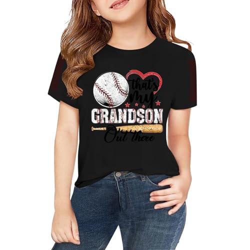 Kids Girls Baseball Printed Trendy Tees Short Sleeve Crewneck T-Shirts Girls Boys Athletic Shirts (Black #2, 4-5 Years)