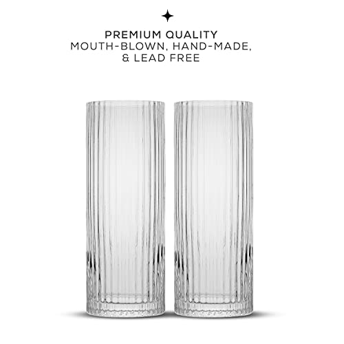 JoyJolt 16oz Fluted Highball Glasses - 2 Ribbed Tall Cocktail Tumblers for Gin, Juice, Water - Image 3