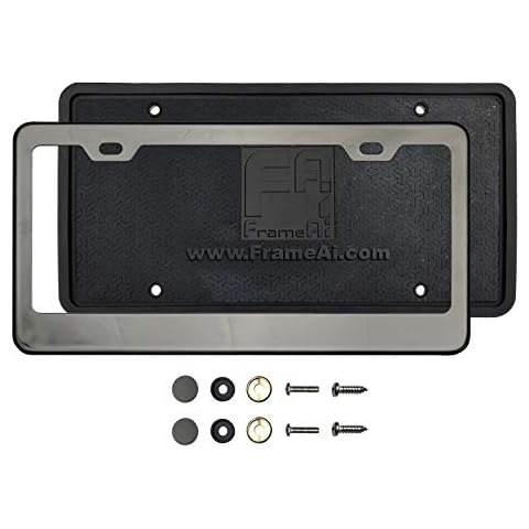 Silicone Back Guard License Plate Holder Black Smoke Titaninum Gun Metal Chrome License Plate Frame T304 Stainless Steel + Metal Screw Caps Cover