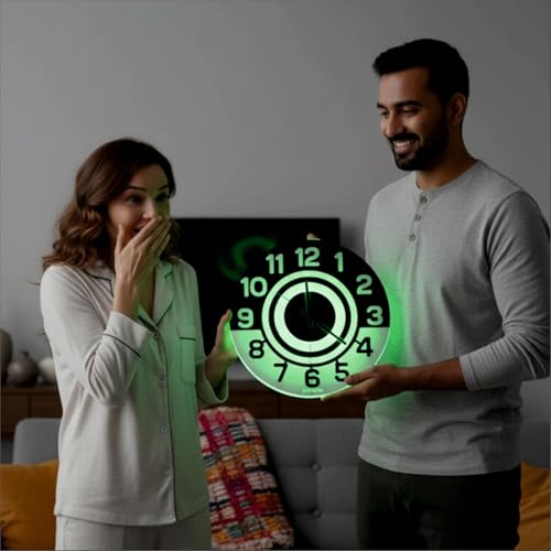 Image of 12 Inch Acrylic Modern Neon Wall Clock with LED Backlight | Night Lamp Neon Clock with Clear Visible Numbers for Home,Bedroom,Office Decor | Light Off Show Black Numbers New (Green)