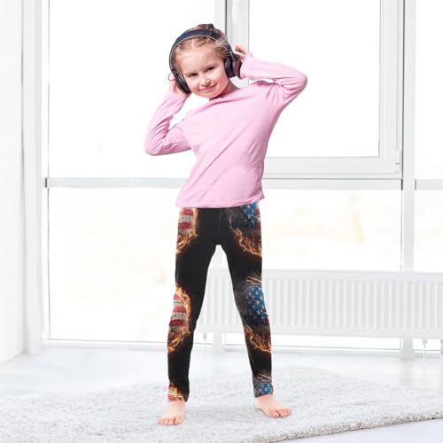 Football with an American Flag Girls Leggings Kids Yoga Pants Dance Active Tights 4T4
