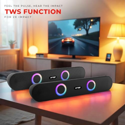 Image of iNFiRe FireBar 16 Pro Bluetooth Soundbar with RGB Lights | Wireless Soundbar with TWS | AUX, USB, FM & SD Card Support | 10H Playtime | TV & Desktop Speaker (Black)