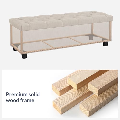 Image of BELLEZE Storage Ottoman, Tufted Ottoman with Close Hinge, Foot Rest for Living Room (Beige, 47 inch)