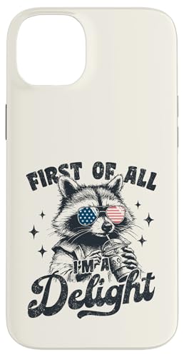 First of All I'm a Delight Feral Raccoon Bandera americana divertida Carcasa para iPhone 14 Plus