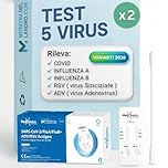 2 x Test Combo 5in1, Tamponi rapido covid 19 varianti 2026 + Influenza A o B + Virus RSV Sinciziale + Virus ADV Virus respiratorio Adenovirus, Test rapido Adulti e bambini, 2 pz