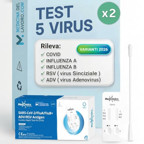 Test Combo 5in1 Rapido Covid-19, Influenza A/B, RSV e Adenovirus, Adulti e Bambini, 2 pezzi