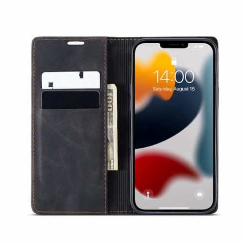 Étui portefeuille en cuir pour iPhone 14 Pro Max housse de sac antichoc marron