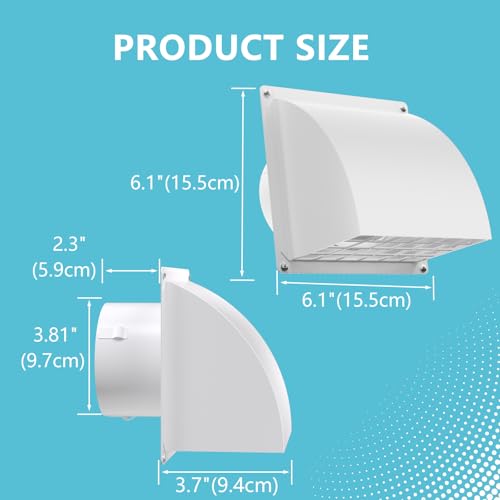 Image of 2 Pcs 4 Inch Dryer Vent Cover Outside, HG Power Metal Exterior Vent Cover with Removable Screen & Cushioned Non-Return Flap, Air Wall Vent for House, Range Hood, AC, Opening Diameter: 3.81 inch White