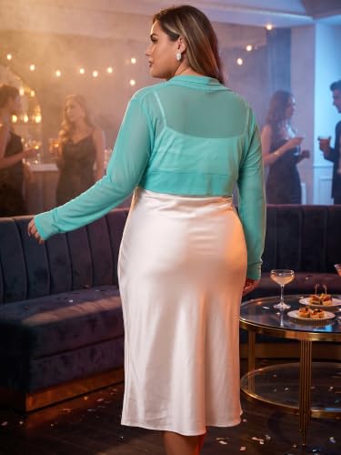 Image of Agnes Orinda Plus Size Mesh Crop Cardigans for Women Long Sleeve Open Front See Through Sheer Bolero Shrug Top