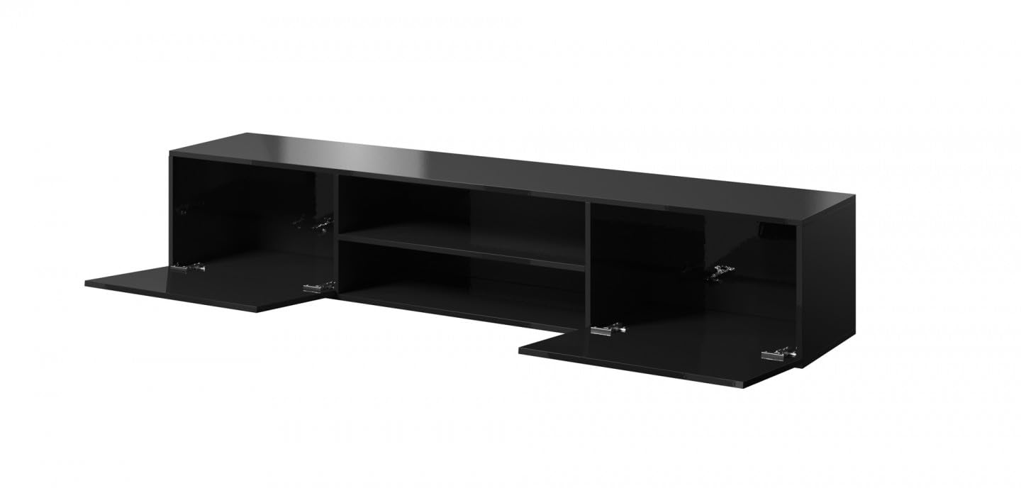 RTV cabinet SLIDE 200K 200x40x37 cm all in gloss black