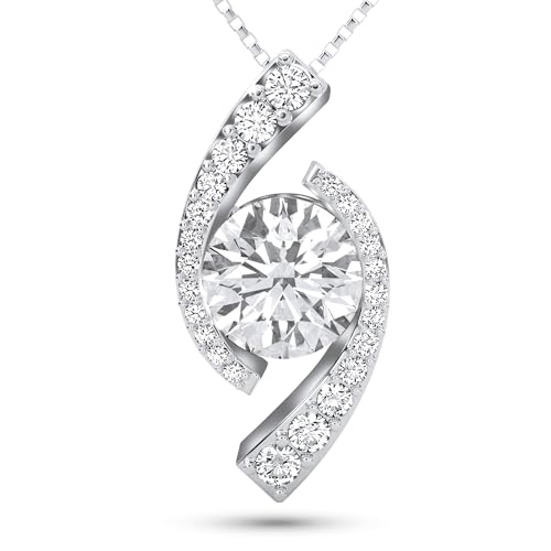 Moissanite Necklace Gift for Her Anniversary Present for Wife Girlfriend Mom Platinum Plated Sterling Silver 1–2 Carat, D, (VSS1) Moissanite Necklace Gift for Women Mother’s Day Valentine’s Day Christmas Day