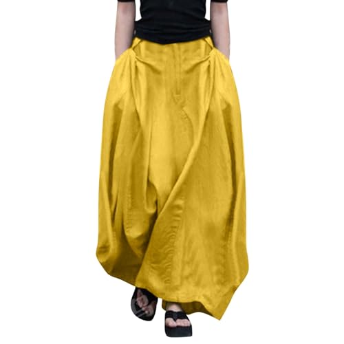 Women's High Waist A-Line Maxi Skirt, Solid Color Basic Lightweight Casual Skirts Flowy Loose Clothes with Pockets