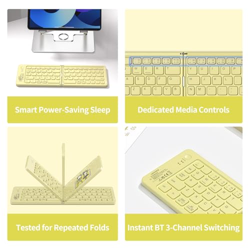 Image of Foldable Bluetooth Keyboard for iPad Phone,Portable Small Size,Beige