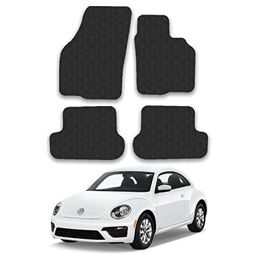 Car Mats for VW Beetle (2012-2019) Tailored Fit Rubber Floor Mat Set Accessory Black Custom Fitted 4 Pieces with Clips - Anti-Slip Backing, Heavy Duty & Waterproof