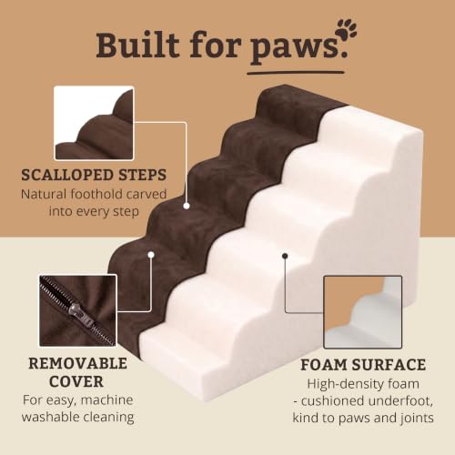 Image of Snoozer Scalloped Dog Ramp, 21 inch Tall Foam Pet Stairs, 5 Steps, Hot Fudge