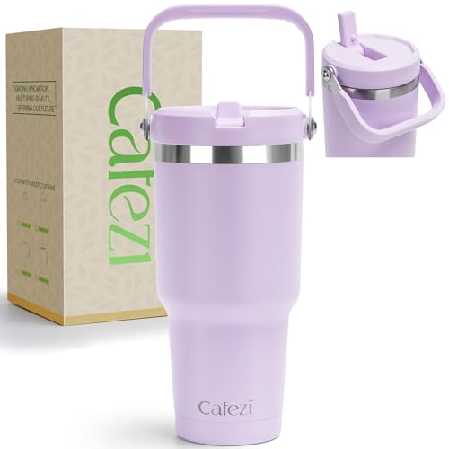 Image of 30 oz Tumbler with Handle, Vacuum Insulated Tumblers with Flip Straw and Top Handle, Reusable Insulated Cup for Home, Outdoors, Leakproof, Fits in Cup Holder, Cold for 30 Hours