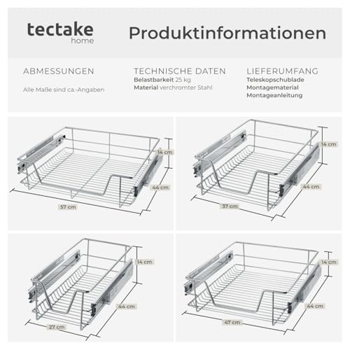 TecTake Teleskopschublade Küchenschublade Schlafzimmerschublade – Diverse Größen – (Passend für 40cm | Nr. 402015) - 2