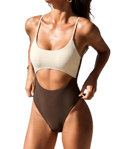 Best Butt Lifting Swimsuits for Saggy Bottoms: 11 Flattering Picks That Actually Work 14 SUUKSESS Women Sexy Cut Out One Piece Swimsuit Tummy Control High Cut Monokini Bathing Suit Slimming Scoop Neck Swimwear (Beige Brown,M)