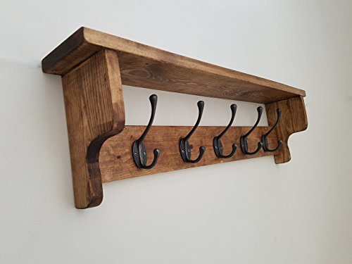 Coat rack with shelf and quality sturdy Cast Iron Hooks Wall Moun...