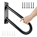 DBREAKS Handrail for Outdoor Steps, 18" Stair Railing for 1-2 Steps, Black Garage Railing, U Shaped Wall Mount handrails, Safety Grab Bar for Stairs, Suitable for Garage, Porch and Garden