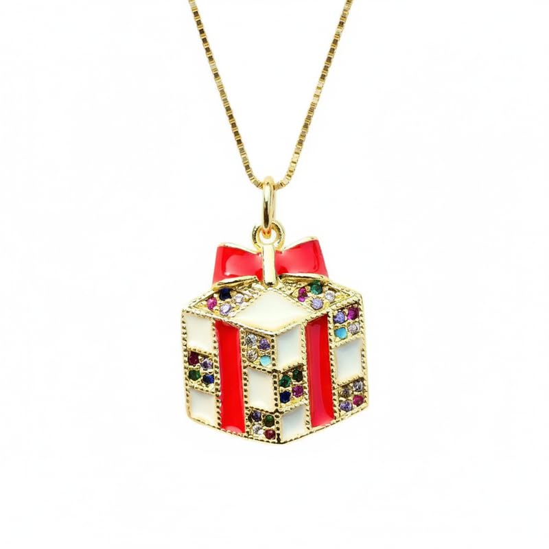 Collier pendentif boîte cadeau de Noël en argent pour illuminer vos tenues de fêtes de fin d'année