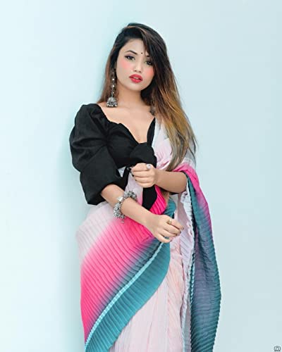 Image of Sidhidata Women's Full Crushed /Pleated Georgette Saree With Unstitched Blouse Piece (Free Size)