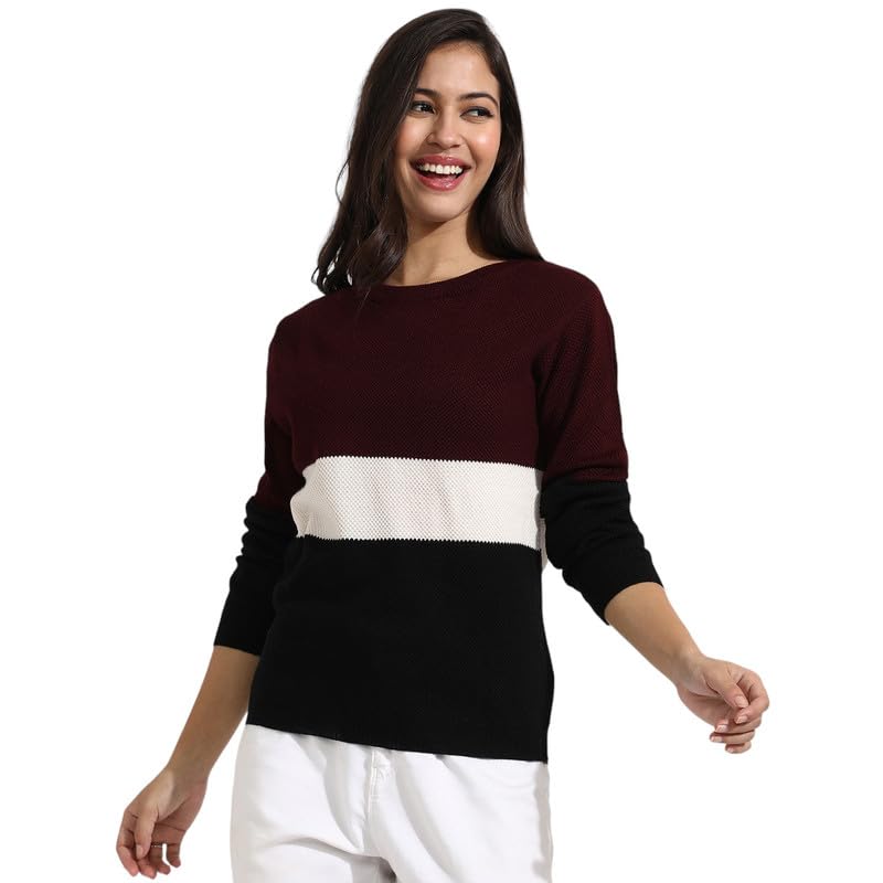 Women's Geometric-Textured Pullover Sweater for Casual Wear | Crew Neck | Long Sleeves | Pull On Closure | Sweater Crafted with Comfort Fit for Everyday Wear |Material: Polyester Blend