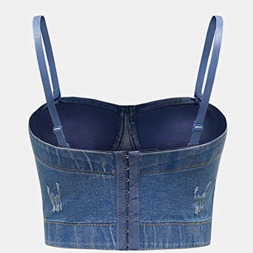 SOIMISS Top Jeans Feminino Com Bustiê Cami Top Denim Colete Tops Macios para Encontros Femininos de