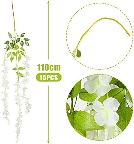 HAKACC 15PCS Artificial Wisteria Vine,Fake Hanging Flowers for Home Hotel Wedding Garden Party Decoration