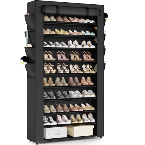 Mavivegue Shoe Rack with Cover, 10+1 Tier Tall Shoe Storage for 50-55 Pairs of Shoes, Shoe Organizer...