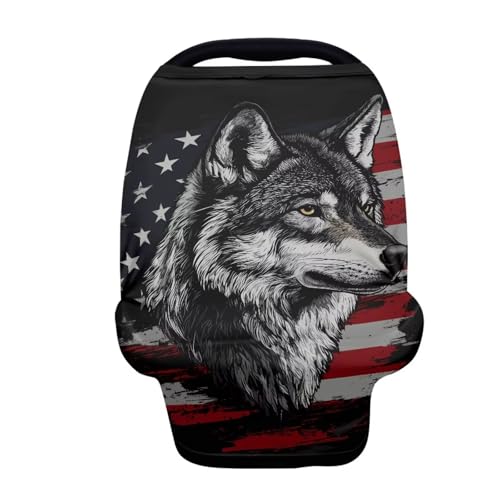 Belidome Wolf American Flag Nursing Cover Up for Breastfeeding 4th of July Baby Boy Carseat Canopy Patriotic Nursing Shawl