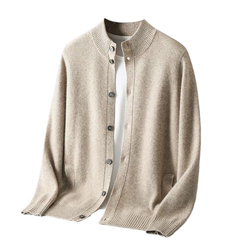 Abrigo de punto de lana con cuello de tortuga para hombre, suéter grueso, suéter informal de negocios, beige, XL