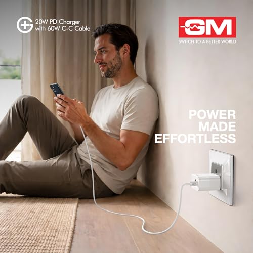 Image of GM G+ 20W PD Fast Charger with 60W Type-C Cable 1M | USB-C Power Delivery Wall Adapter with Fast Charge & Data Sync Cable | Compatible with iPhone, Android, Tablets, Earbuds.