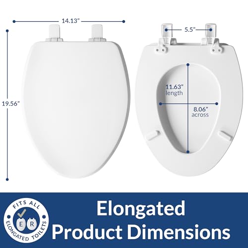 Image of Bemis Ashland Modern Wood Toilet Seat with Decorative Edge, Slow Close, Secure Hinges, Made in USA, Elongated, White