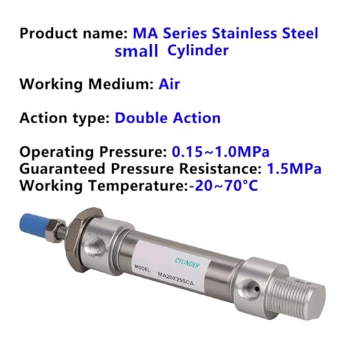 Cylindre pneumatique MA acier inox double effet pour automatisation compacte