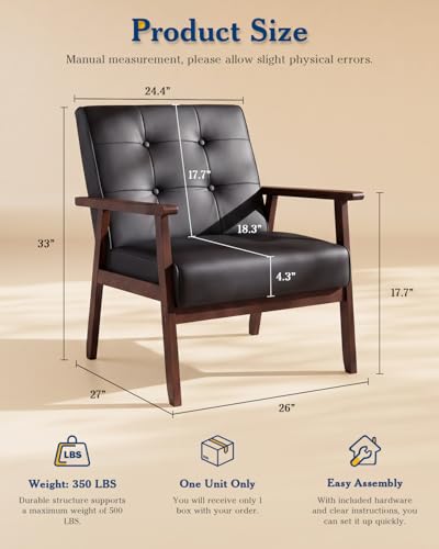 Sillón Rectangular Cuero Sintético Negro miniatura 2