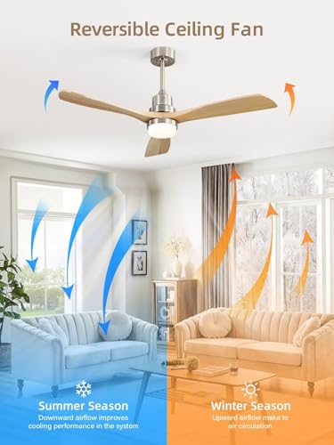 Image of Sofucor 52 Inch Smart Wood Ceiling Fans with Lights, APP /Remote Control | Modern, Alexa Control, Reversible DC Motor, 3CCT Dimmable, Indoor /Outdoor /Bedroom /Living Room /Patio, Silver+Natural Wood