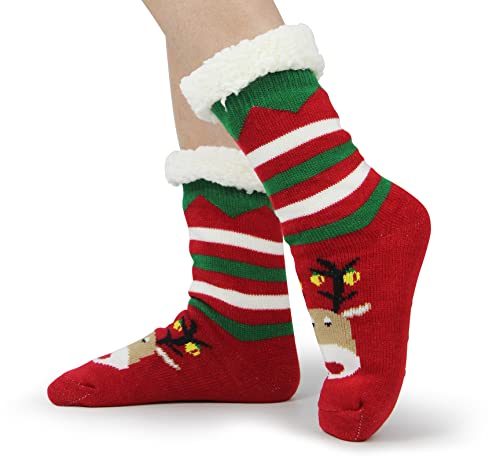 Image of BenSorts Women Winter Thick Slipper Socks with Grippers Non Slip Warm Fuzzy Socks Christmas Gifts