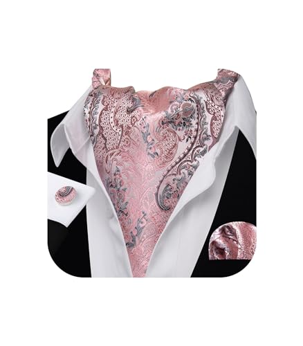 Image of Barry.Wang Ascot Ties Cravat Tie Men Paisley Plaid Scarf Self Tie Pocket Square Cufflinks Set Wedding Party
