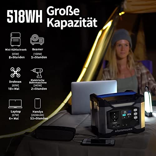Solar Generator 518Wh 500W Portable Powerstation mit Solarpanel 100W Faltbares Batterie Power Bank Balkonkraftwerk mit LED Licht für Camping Outdoor Abenteuer und Notfälle – Bild 2