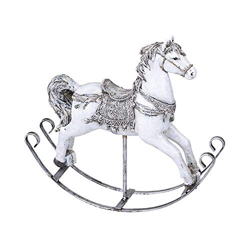 Schaukelpferd Dekofigur Pferdefigur weiß silber handbemalt 25 cm Weihnachten Winterdeko von Formano